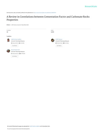 Más sobre Revisión de Correlaciones entre el Factor de Cementación y las Propiedades de las Rocas Carbonatadas.