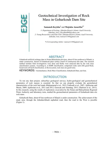Más sobre Investigación Geotécnica de la Masa Rocosa en el Sitio de la Presa de Goharkouh